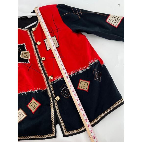 Fashion Bug Vintage Jacket Womens 14/16 Red Black Button Embroidered Patchwork - Picture 15 of 16